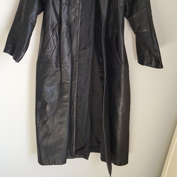VINTAGE Men's LEATHER DUSTER TRENCH COAT Sz 2XL 54" Long Lined - Picture 7 of 7